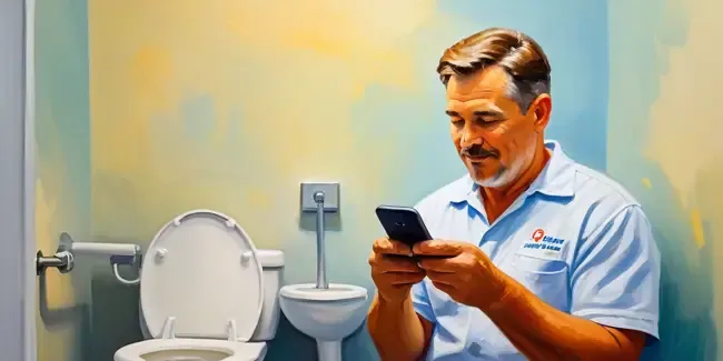 Toilet Repair Services holding a smartphone