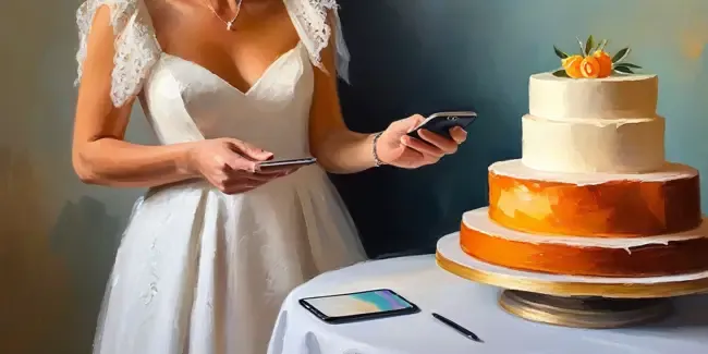Wedding Cake holding a smartphone