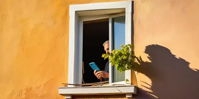 Window Repair holding a smartphone