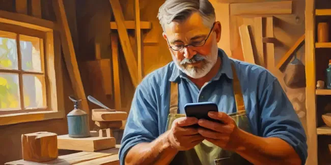 Woodworkers holding a smartphone